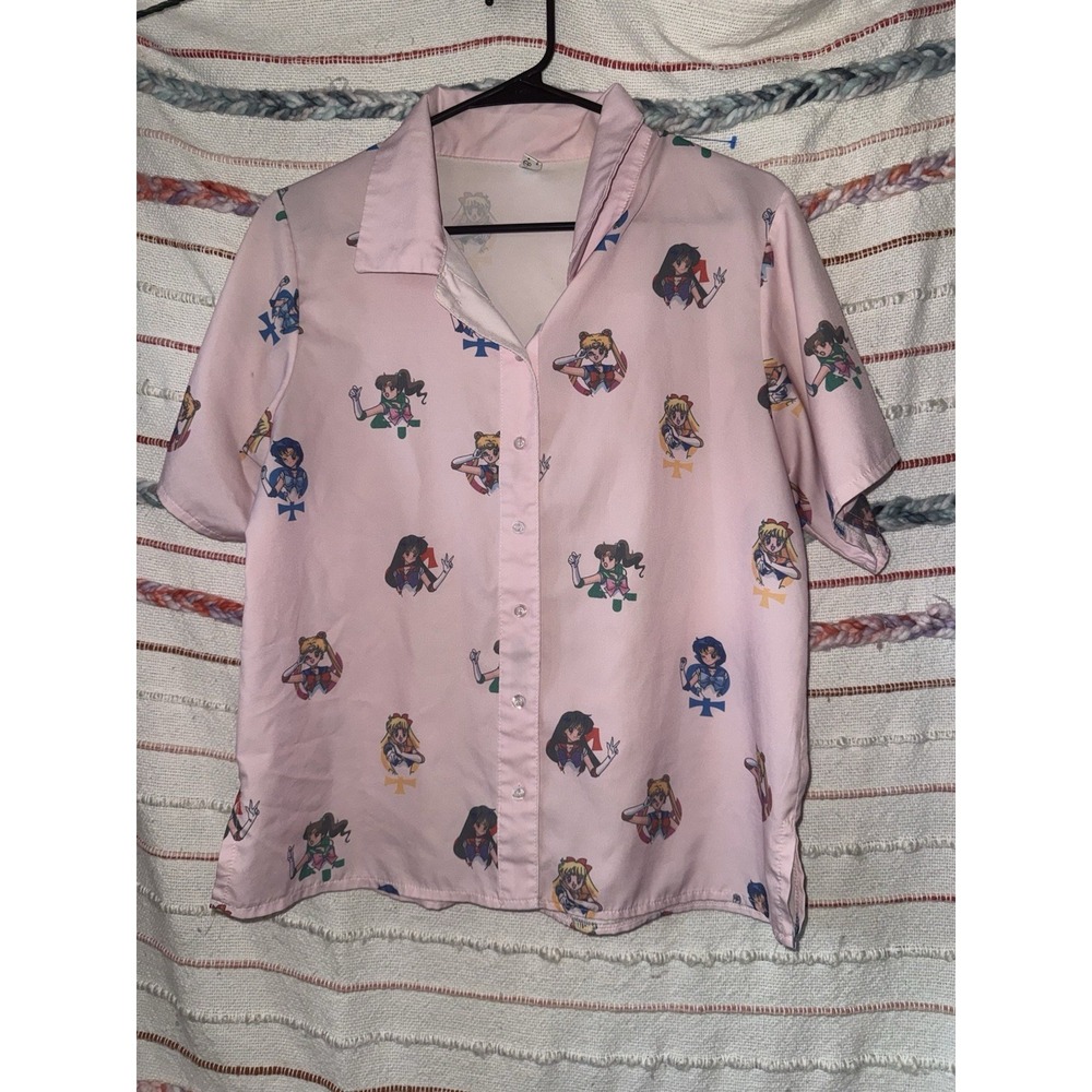 Sailor Moon Anime Pink Button Up Blouse Medium